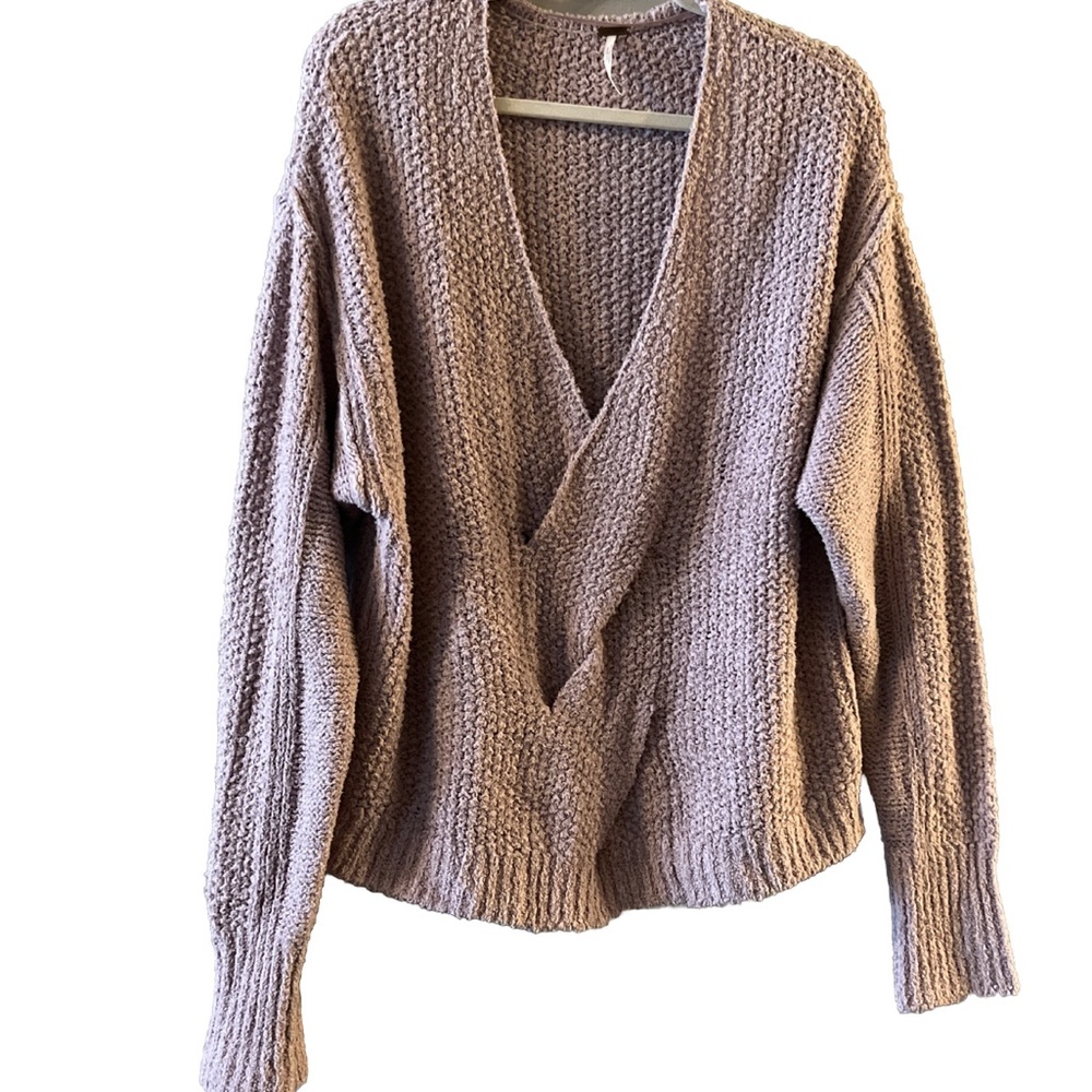 Free People Women's Lavender Purple Chunky Knit Sweater Criss Cross Size M A2